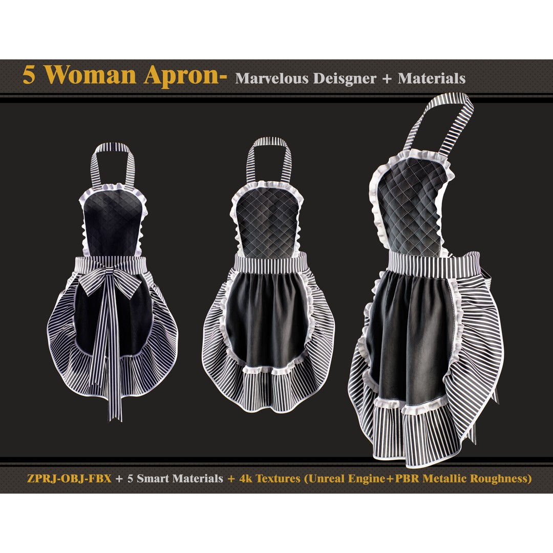 Woman Aprons 3D Model – Marvelous Designer, PBR Textures, FBX, OBJ - View 5