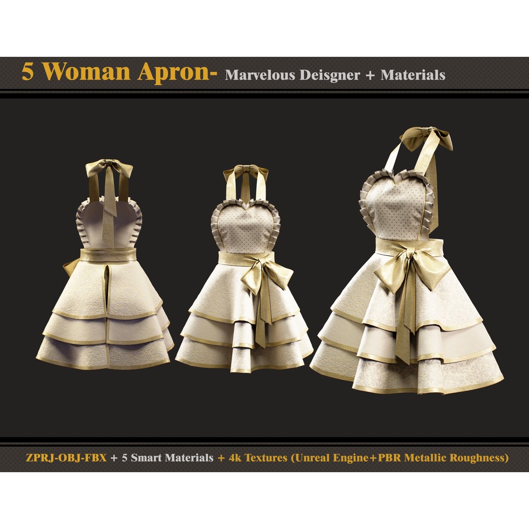 Woman Aprons 3D Model – Marvelous Designer, PBR Textures, FBX, OBJ - View 7
