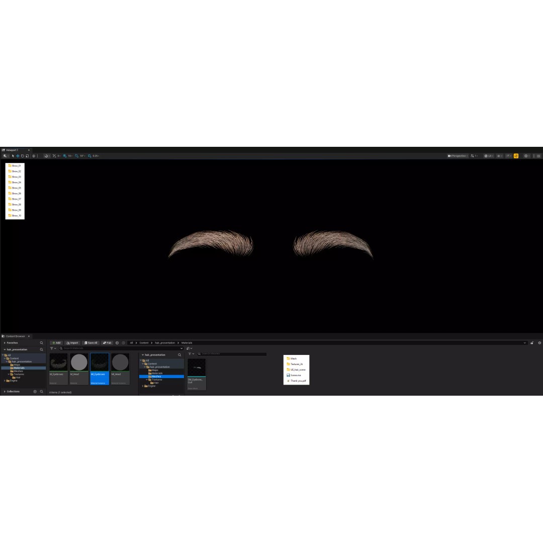 Realistic Male Eyebrow Pack 3D Model – Low Poly Game Asset, FBX, OBJ - View 4