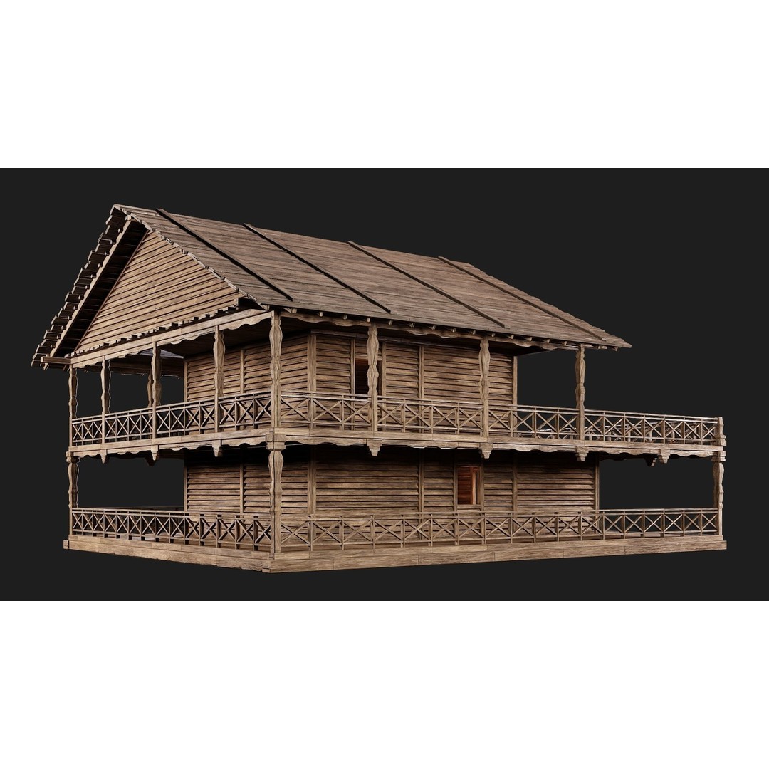 Old Wooden House 3D Model – Low Poly Game Ready Asset, FBX, OBJ - View 11