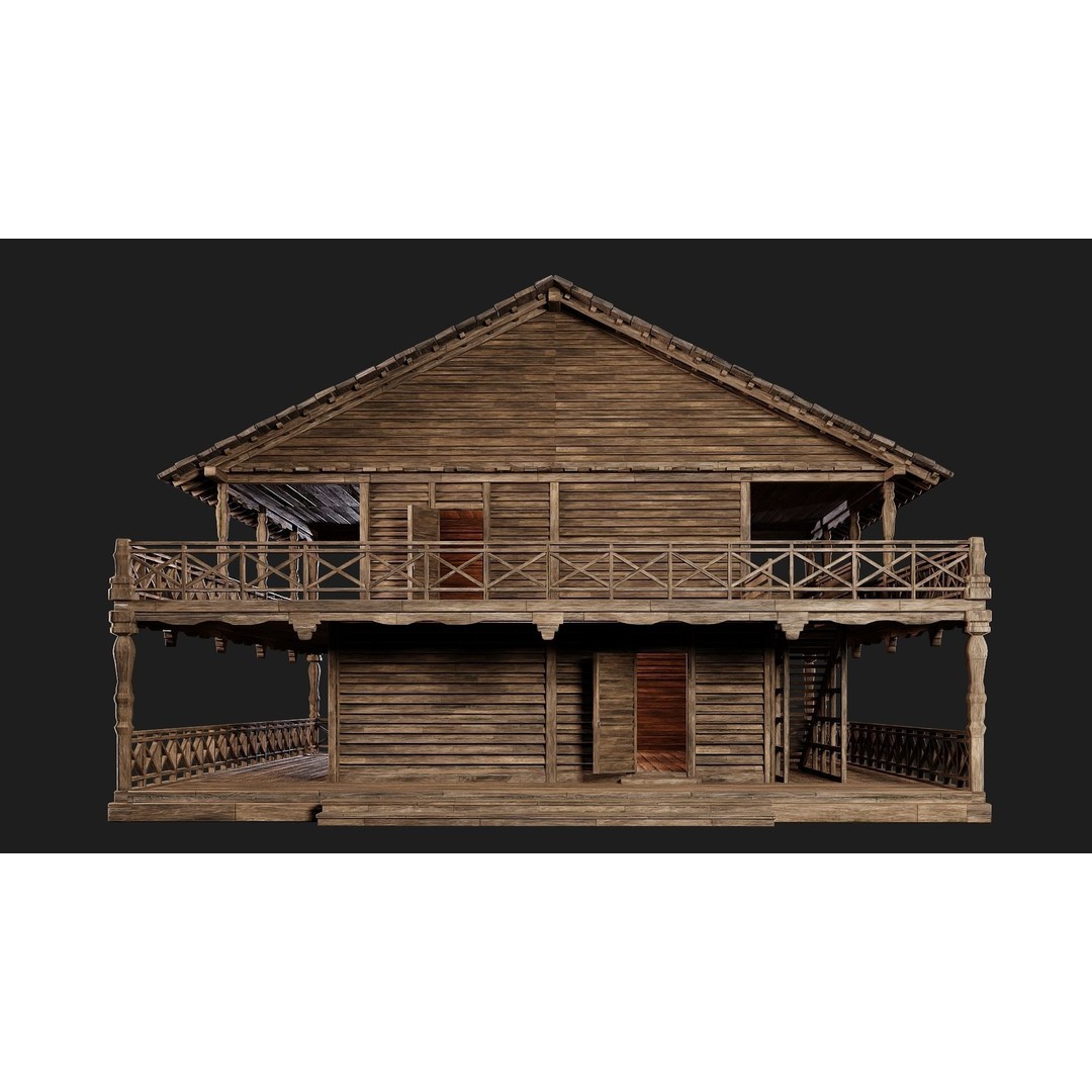 Old Wooden House 3D Model – Low Poly Game Ready Asset, FBX, OBJ - View 12