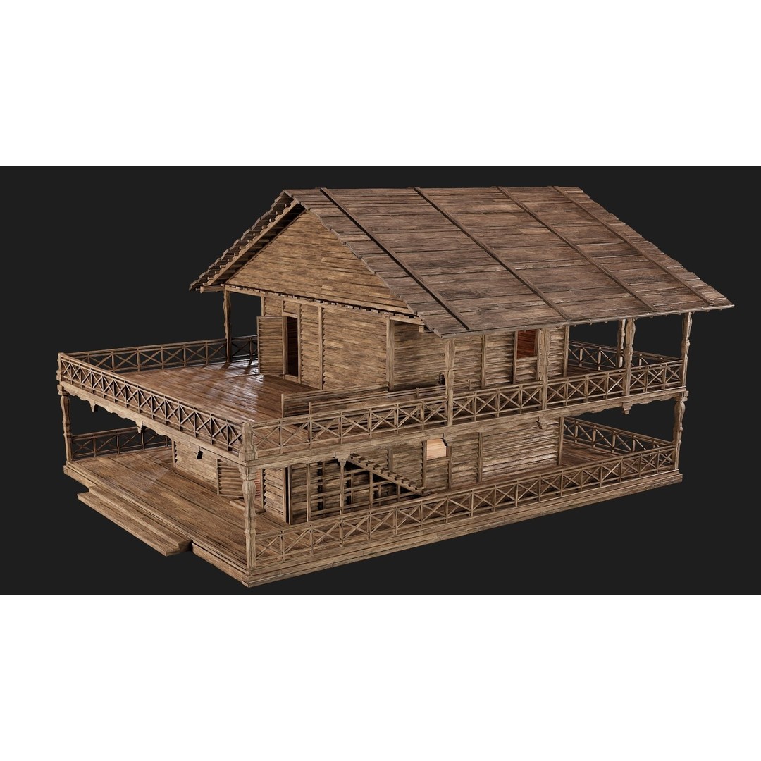 Old Wooden House 3D Model – Low Poly Game Ready Asset, FBX, OBJ - View 13