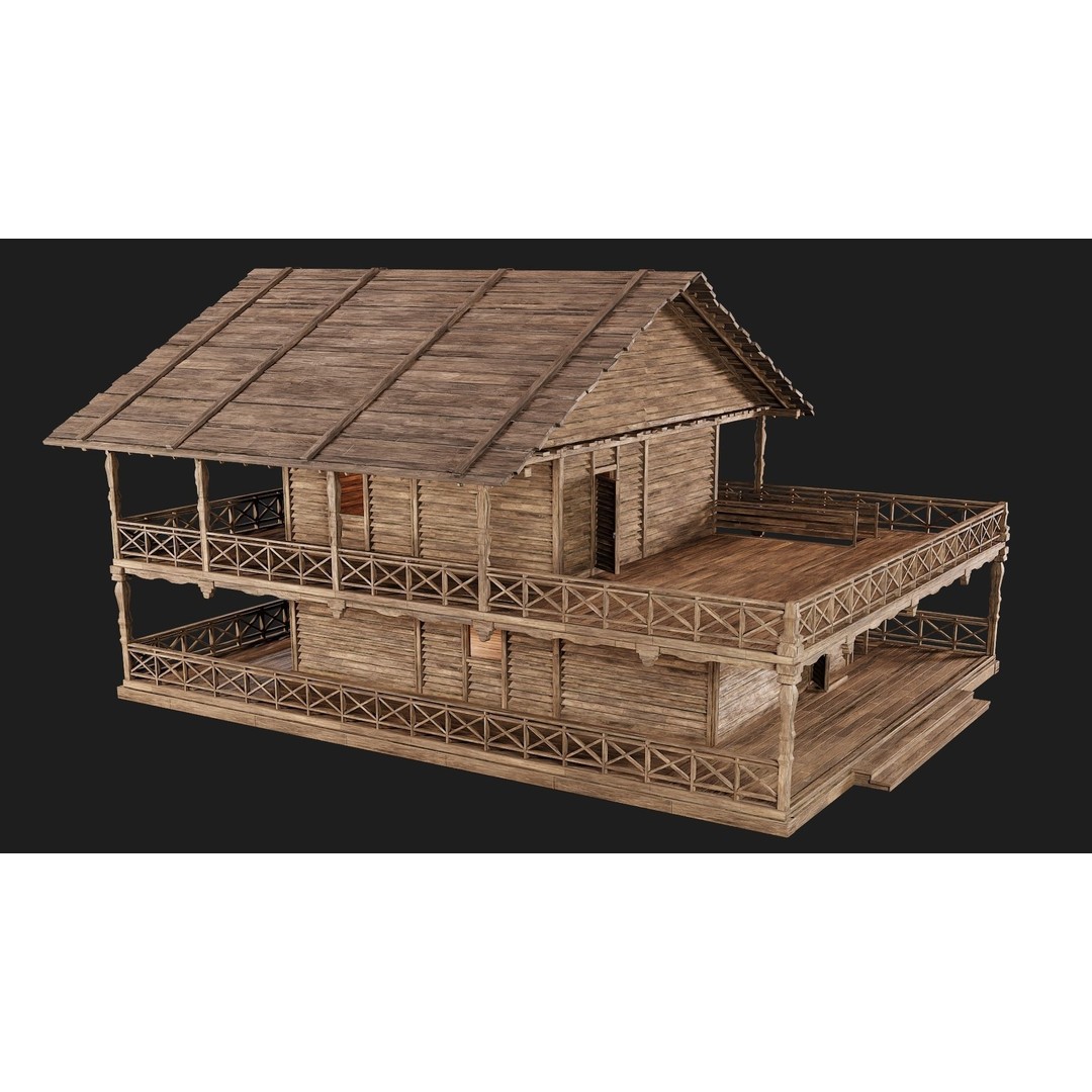 Old Wooden House 3D Model – Low Poly Game Ready Asset, FBX, OBJ - View 3