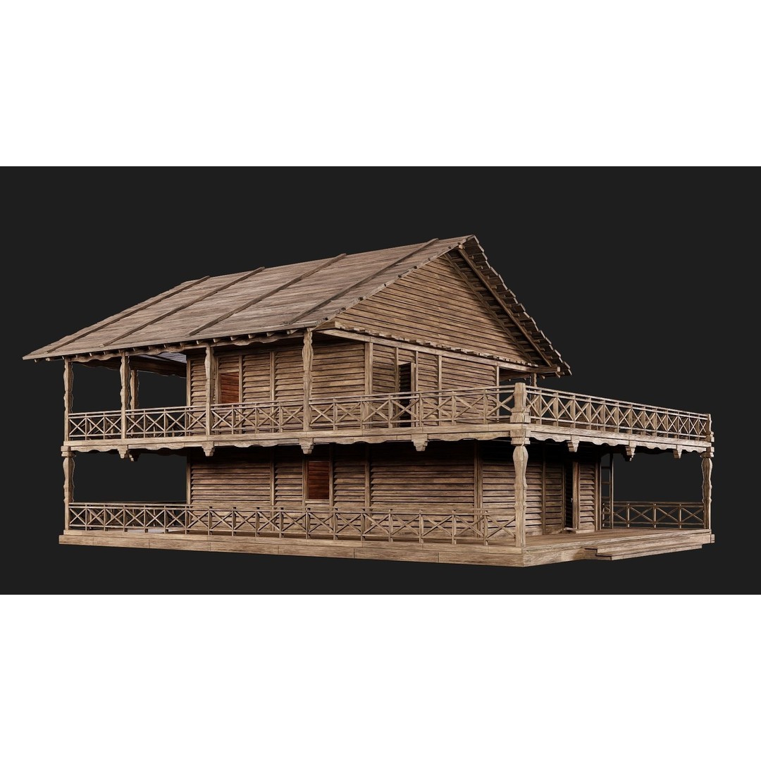 Old Wooden House 3D Model – Low Poly Game Ready Asset, FBX, OBJ - View 4