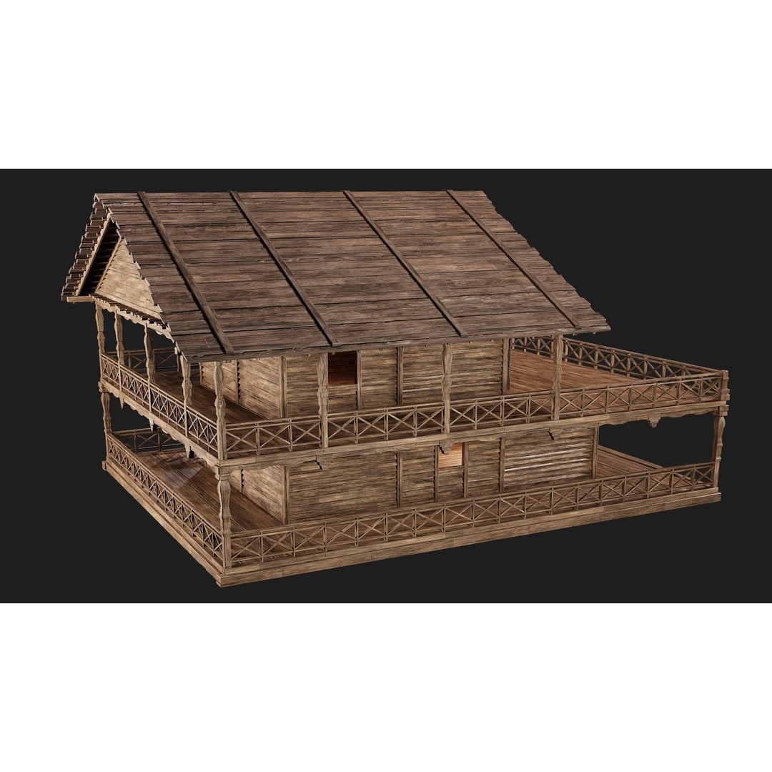 Old Wooden House 3D Model – Low Poly Game Ready Asset, FBX, OBJ - View 6