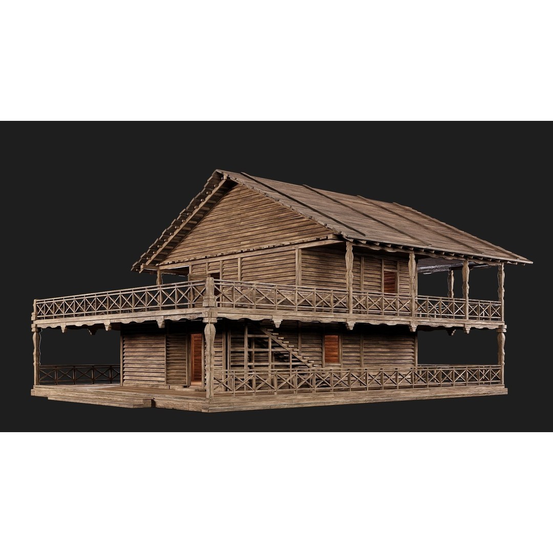 Old Wooden House 3D Model – Low Poly Game Ready Asset, FBX, OBJ - View 9