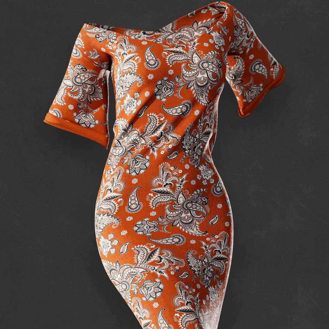 Floral Fabric Material 3D Model – PBR Textures, SBSAR Format