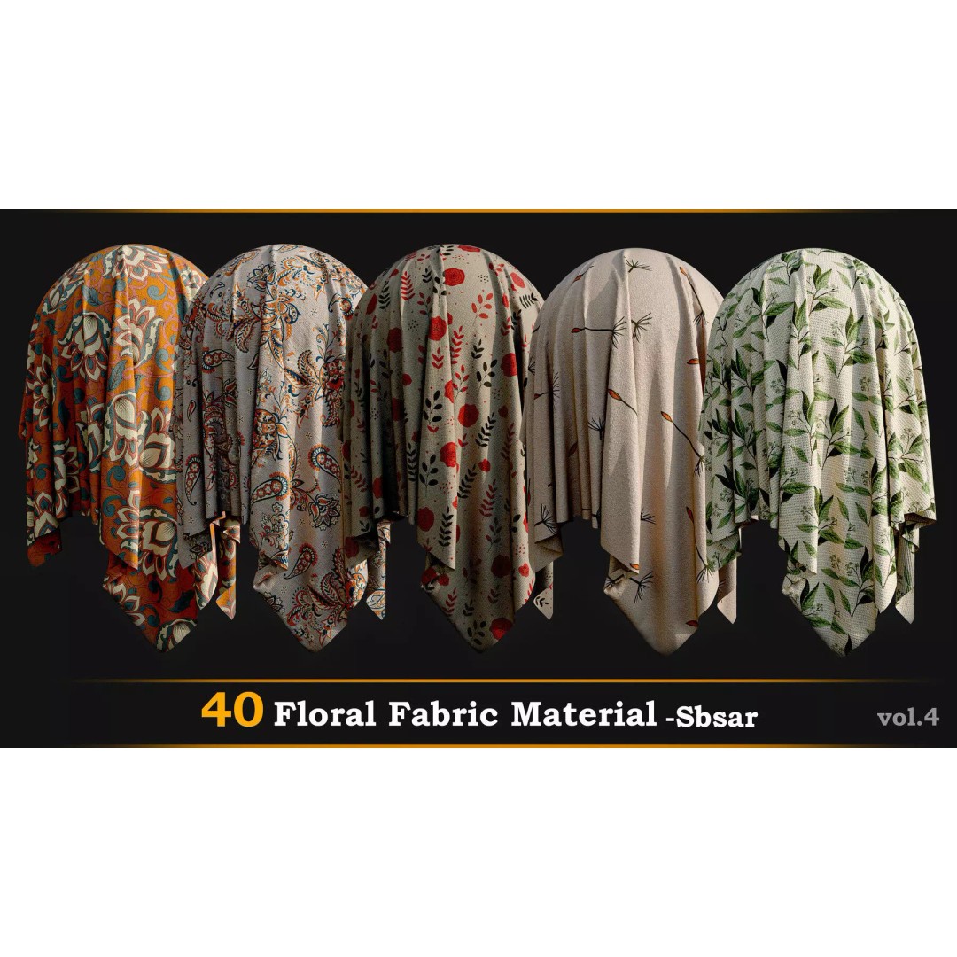 Floral Fabric Material 3D Model – PBR Textures, SBSAR Format - View 2