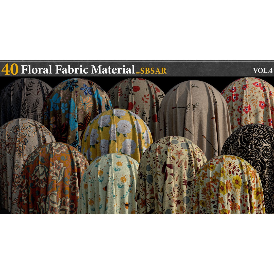 Floral Fabric Material 3D Model – PBR Textures, SBSAR Format - View 4