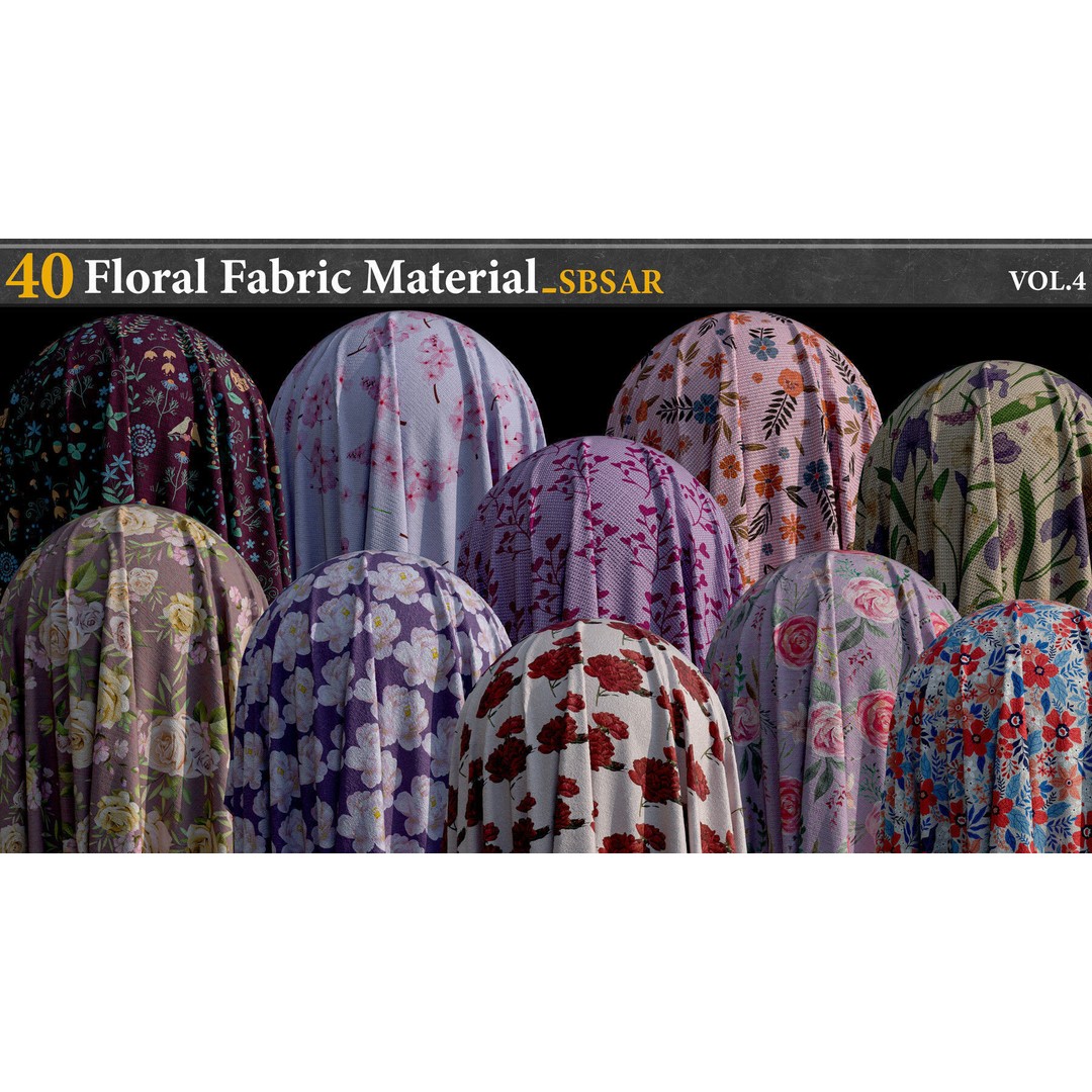 Floral Fabric Material 3D Model – PBR Textures, SBSAR Format - View 5