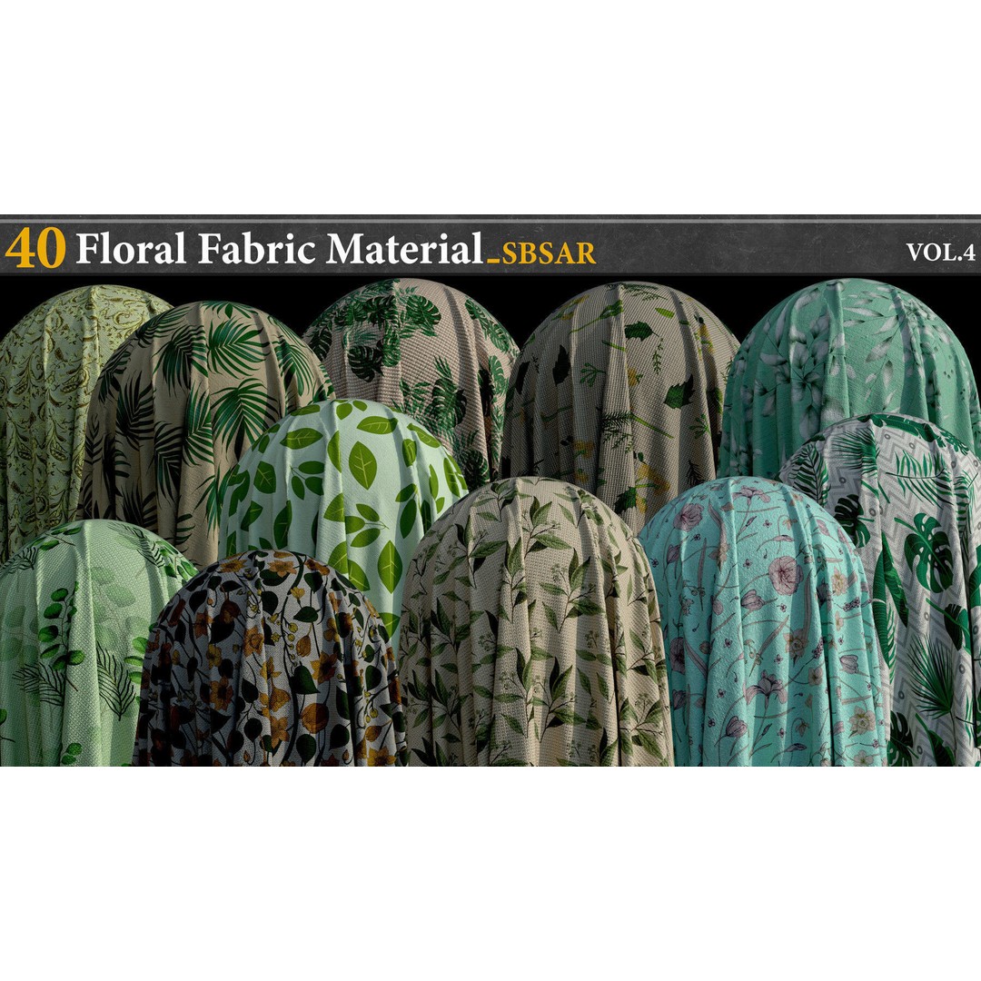Floral Fabric Material 3D Model – PBR Textures, SBSAR Format - View 6
