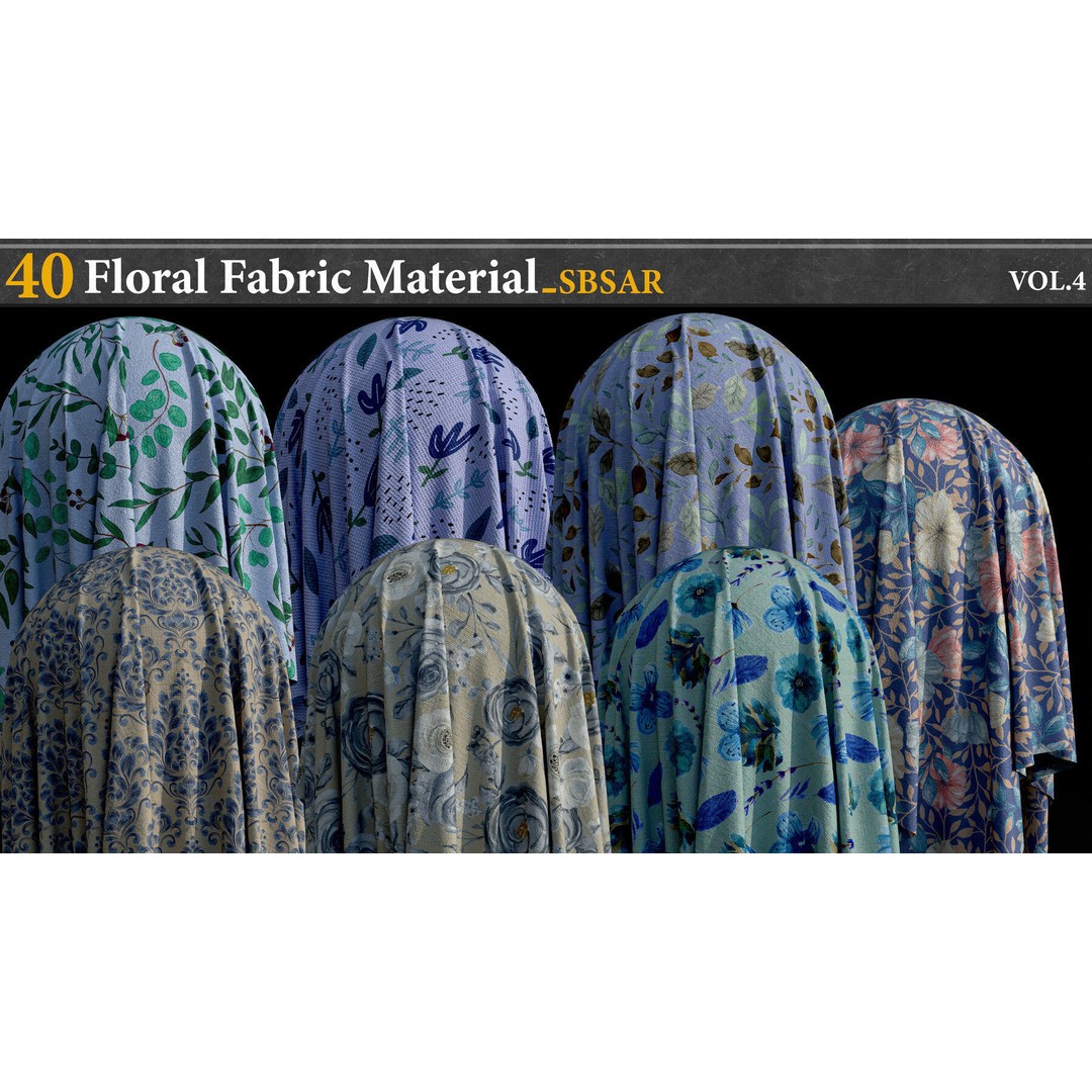 Floral Fabric Material 3D Model – PBR Textures, SBSAR Format - View 7