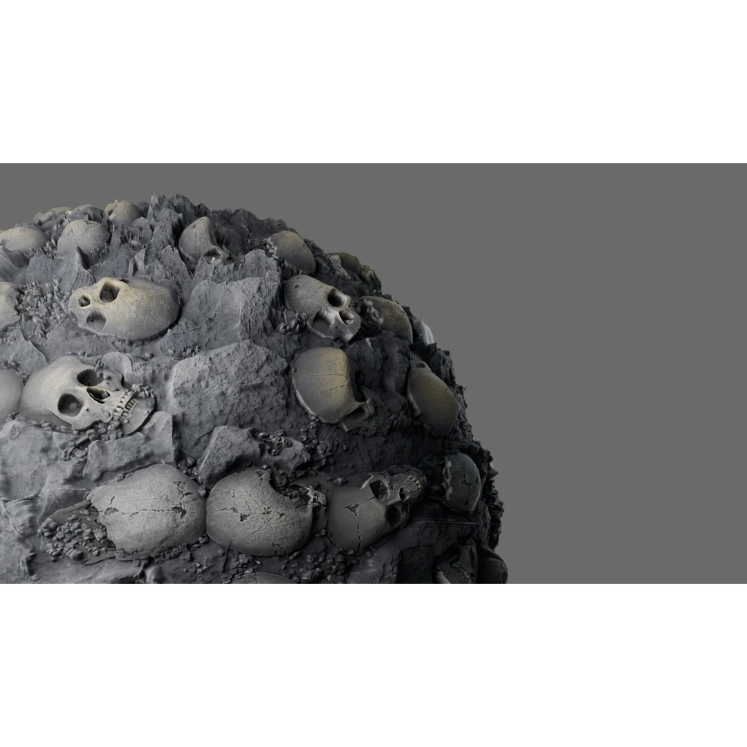 Skulls in Stone 3D Model – Seamless PBR Material Texture, 4K & 2K
