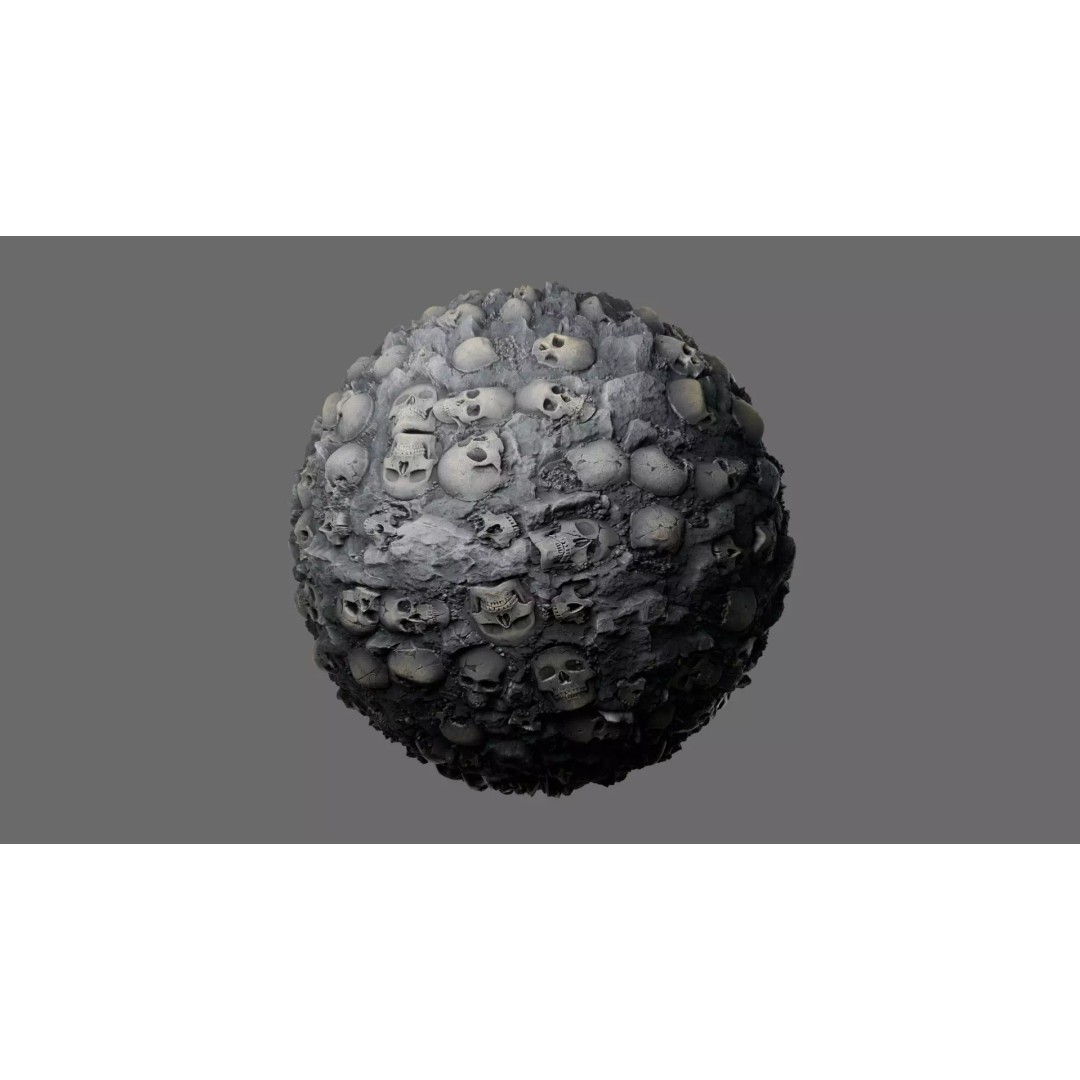 Skulls in Stone 3D Model – Seamless PBR Material Texture, 4K & 2K - View 2