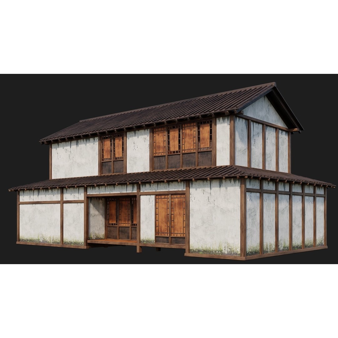 Old Japanese Building 3D Model – Low Poly Game Ready with PBR Textures - View 11