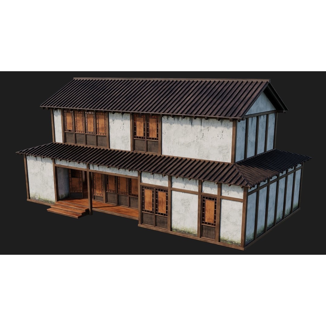 Old Japanese Building 3D Model – Low Poly Game Ready with PBR Textures - View 13