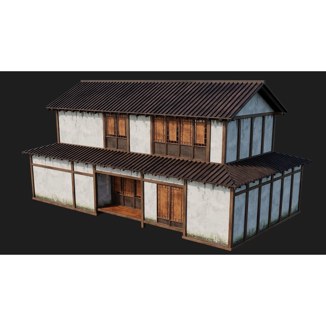 Old Japanese Building 3D Model – Low Poly Game Ready with PBR Textures - View 6