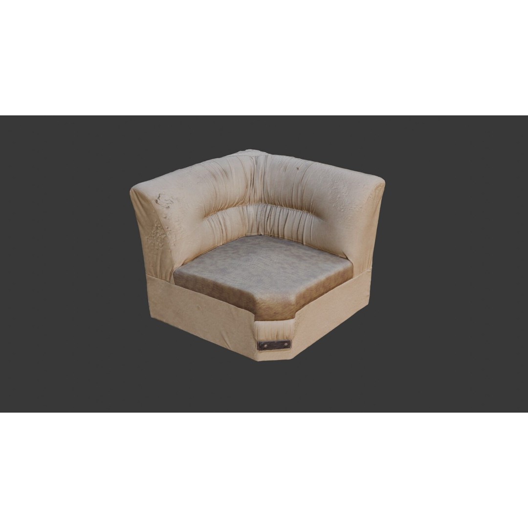 Worn Leather Armchair 3D Model – Low Poly Vintage Furniture, FBX - View 3