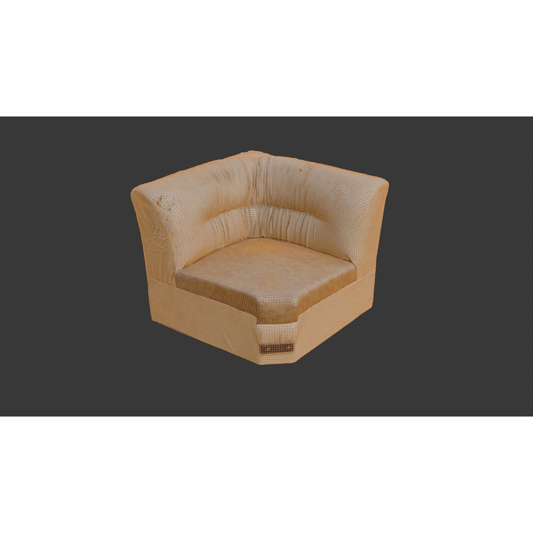 Worn Leather Armchair 3D Model – Low Poly Vintage Furniture, FBX - View 4