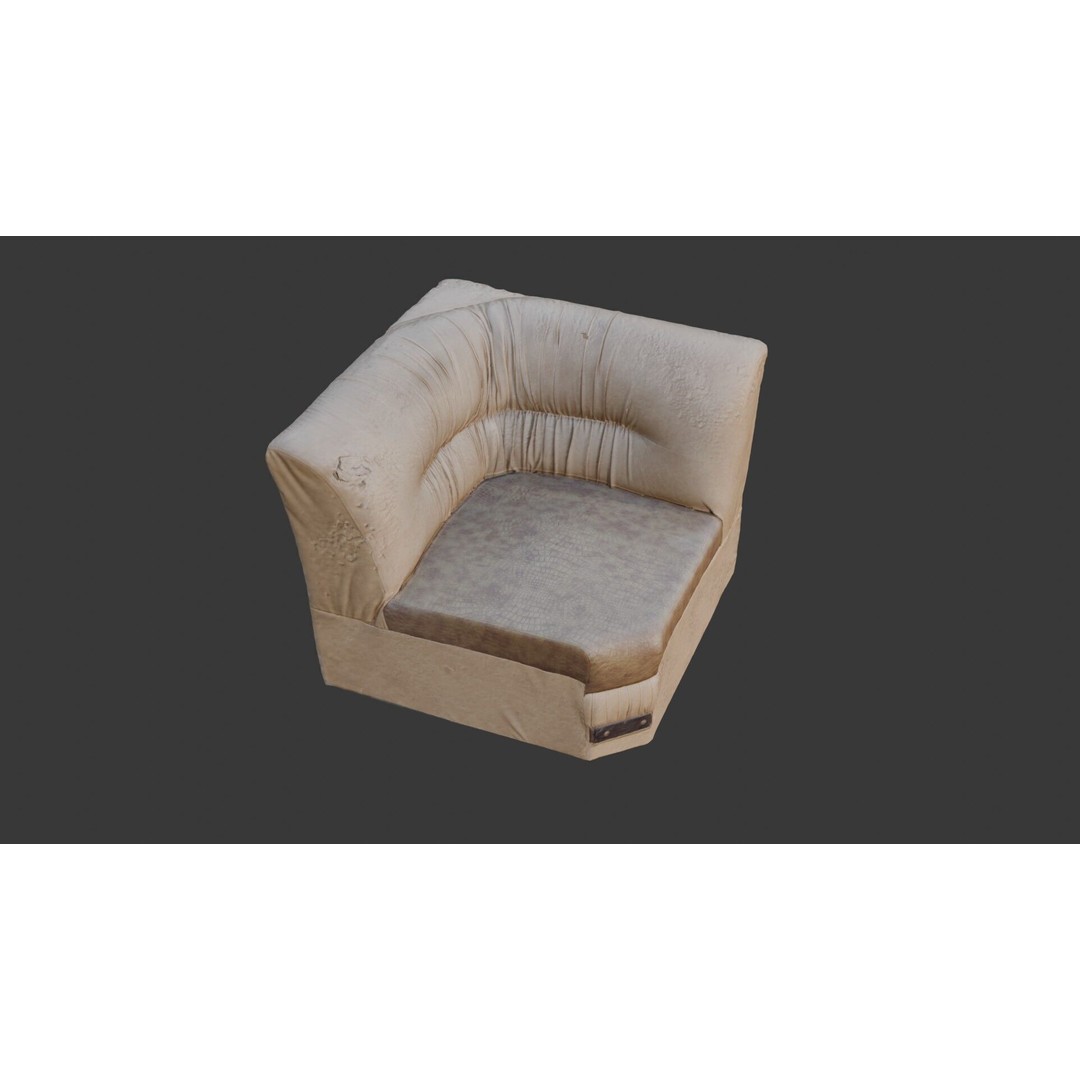 Worn Leather Armchair 3D Model – Low Poly Vintage Furniture, FBX - View 6