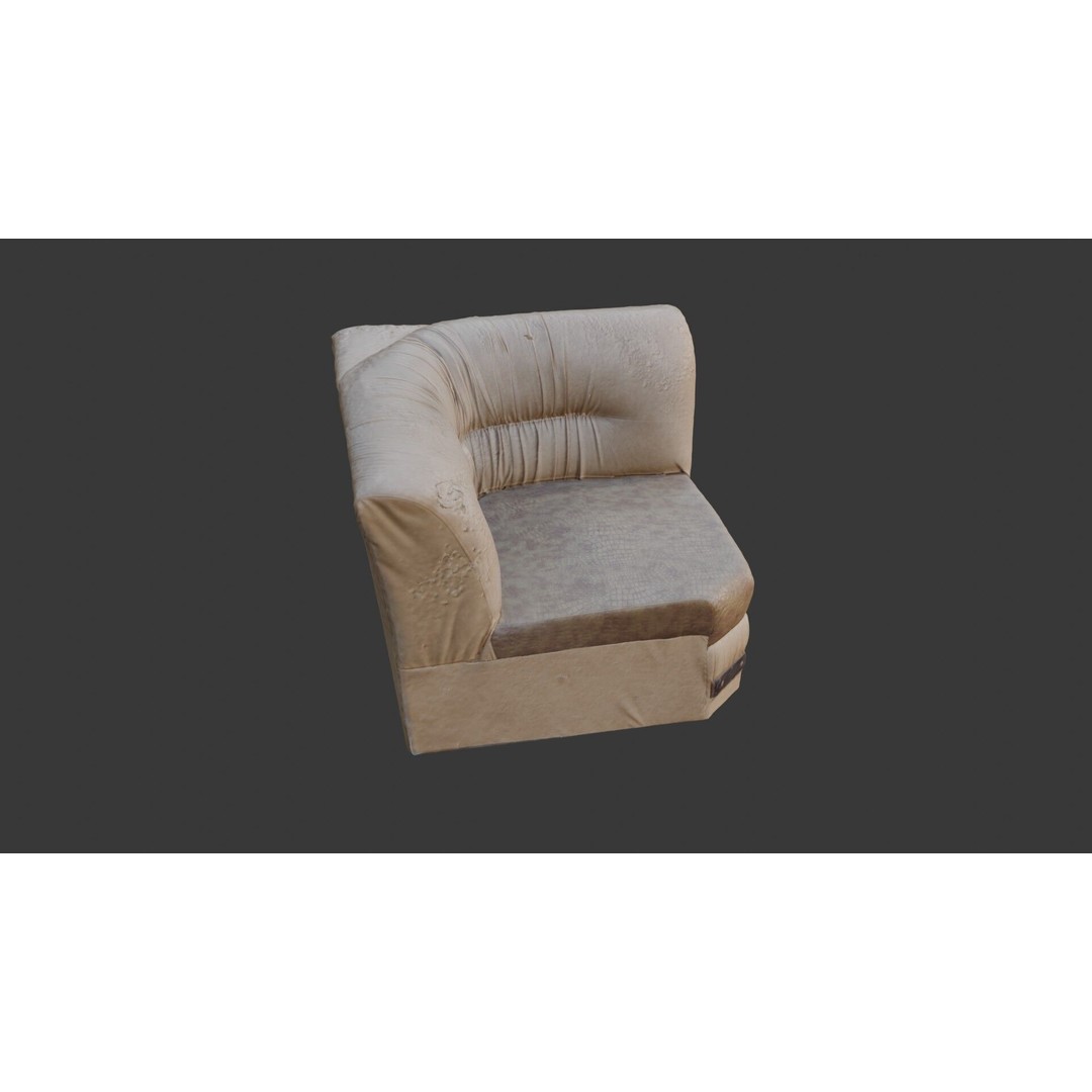 Worn Leather Armchair 3D Model – Low Poly Vintage Furniture, FBX - View 7