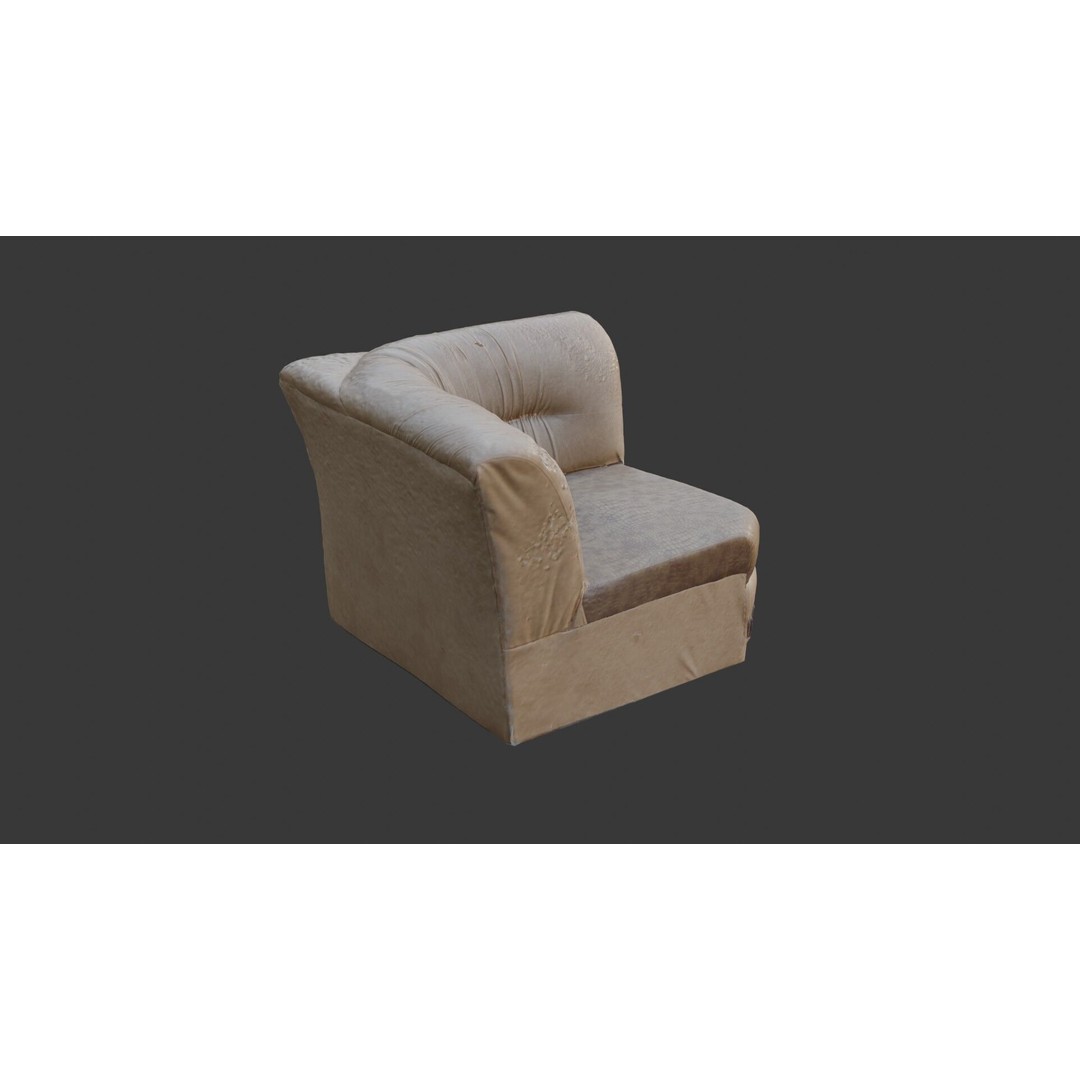 Worn Leather Armchair 3D Model – Low Poly Vintage Furniture, FBX - View 8