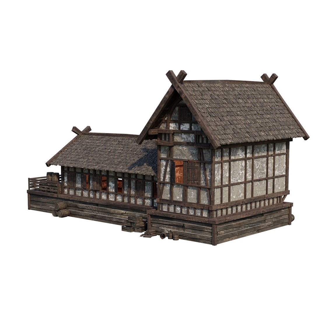 Old Medieval Building 3D Model – Low Poly Game Asset, FBX, PBR Textures