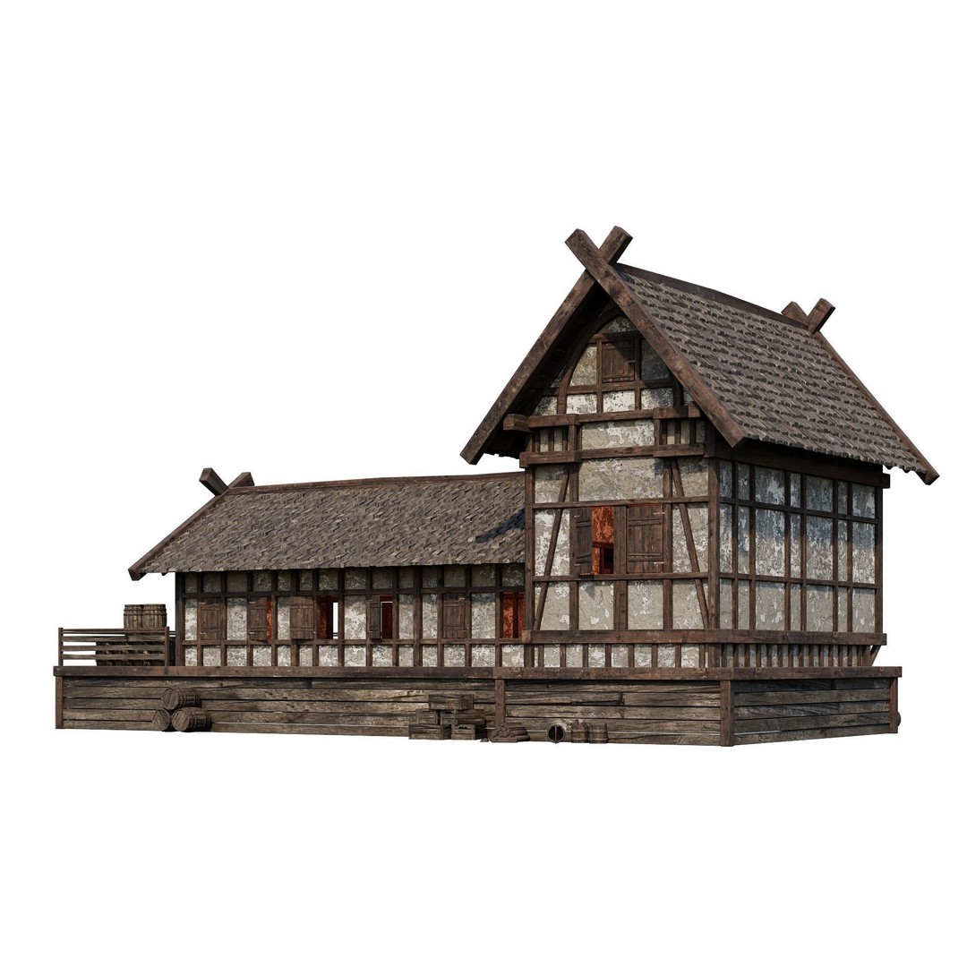 Old Medieval Building 3D Model – Low Poly Game Asset, FBX, PBR Textures - View 10