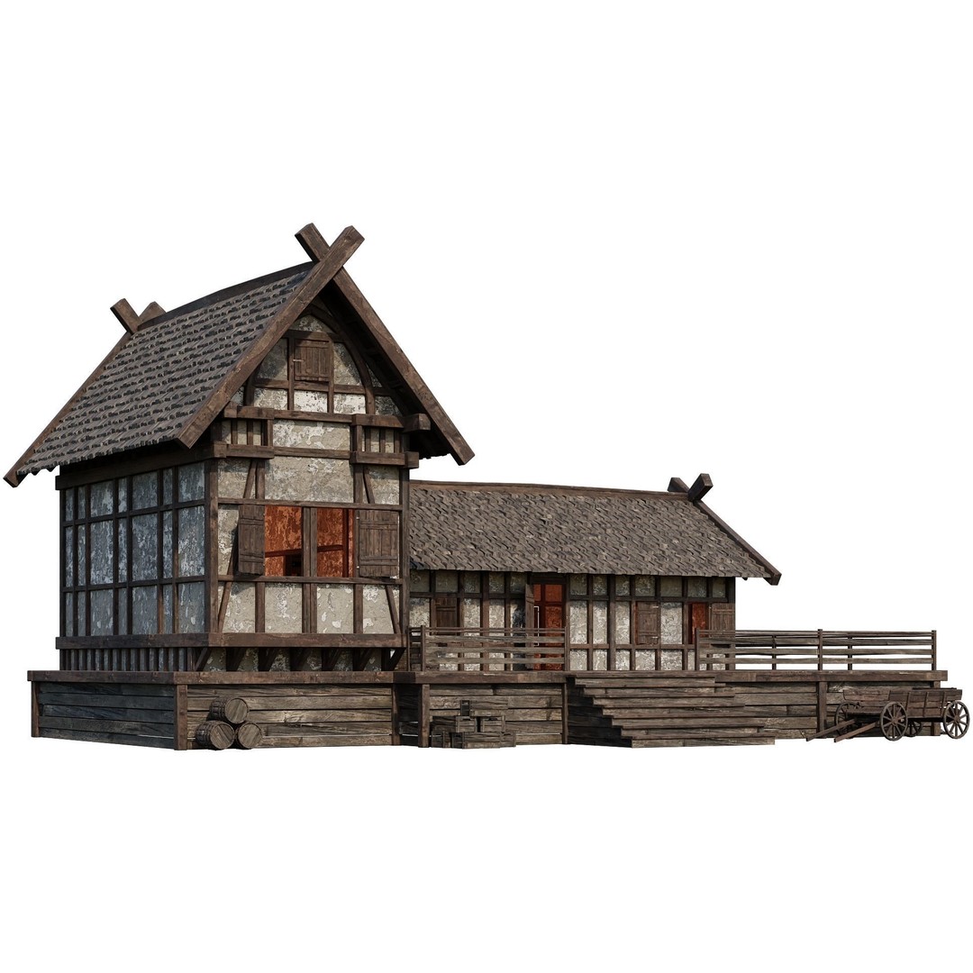 Old Medieval Building 3D Model – Low Poly Game Asset, FBX, PBR Textures - View 11