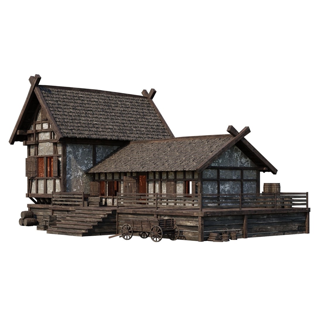 Old Medieval Building 3D Model – Low Poly Game Asset, FBX, PBR Textures - View 12