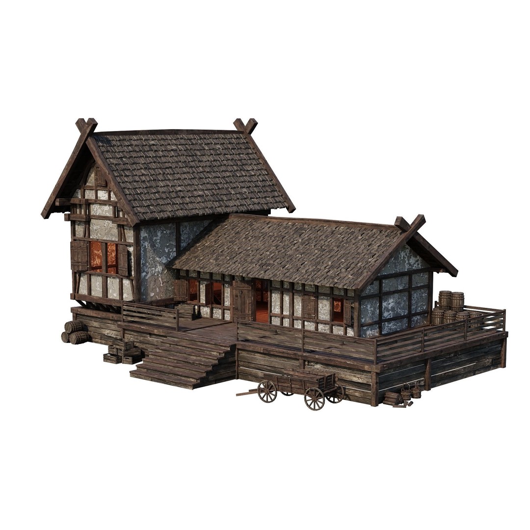 Old Medieval Building 3D Model – Low Poly Game Asset, FBX, PBR Textures - View 13