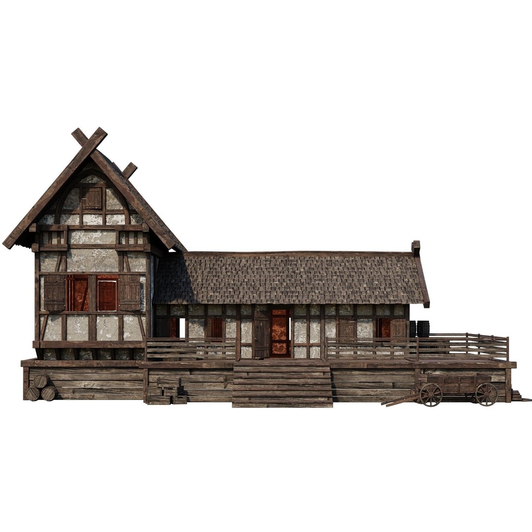 Old Medieval Building 3D Model – Low Poly Game Asset, FBX, PBR Textures - View 4