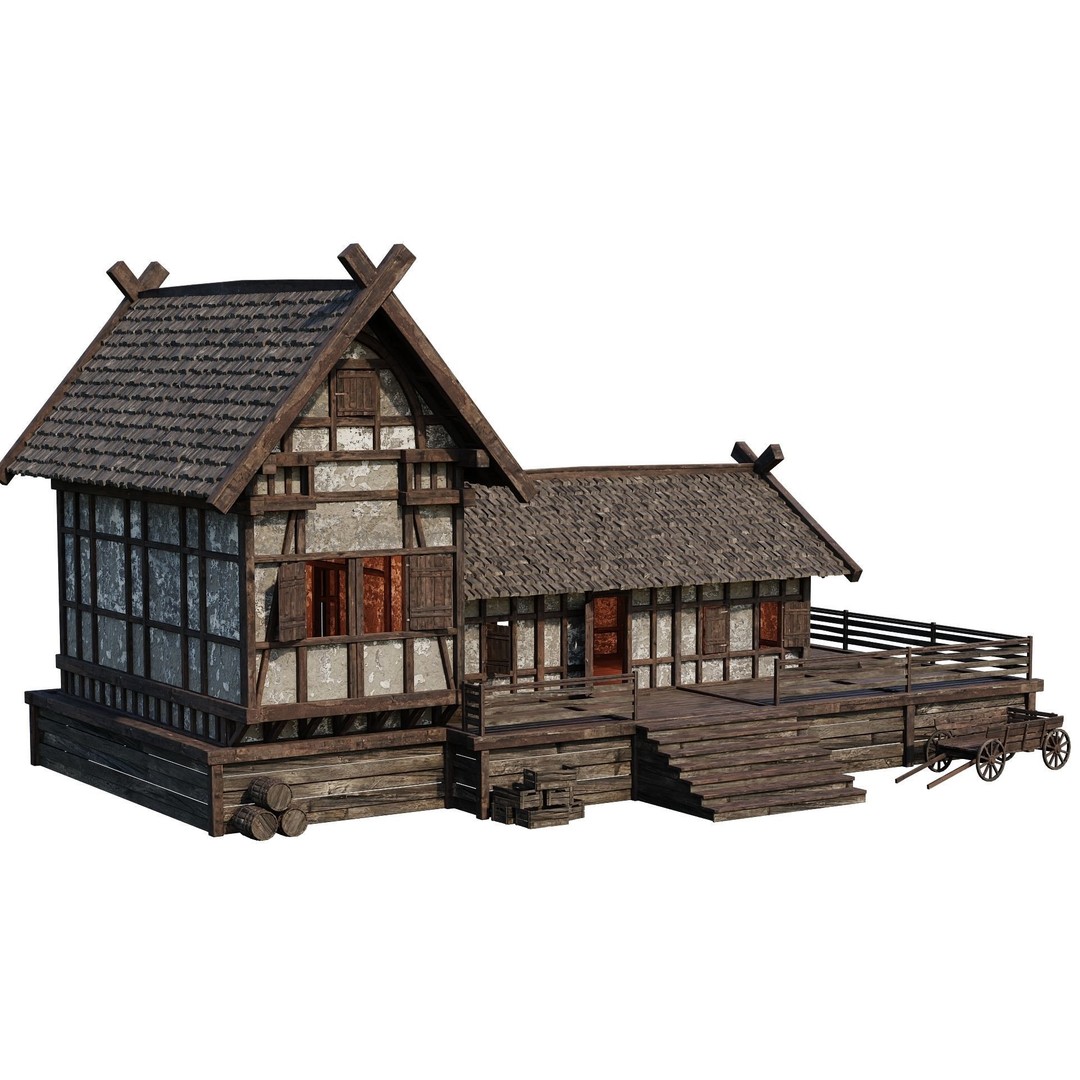 Old Medieval Building 3D Model – Low Poly Game Asset, FBX, PBR Textures - View 5