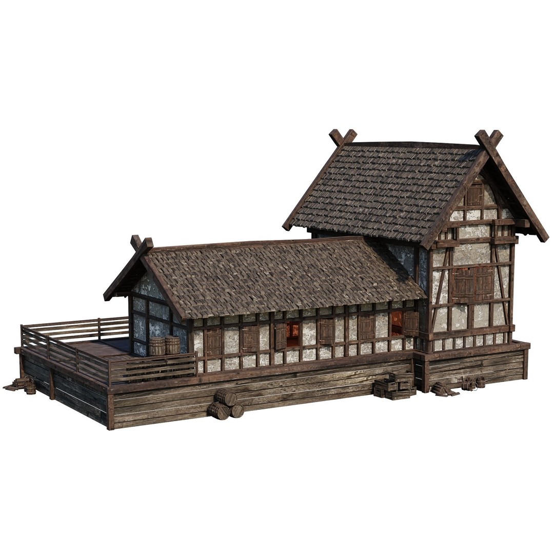 Old Medieval Building 3D Model – Low Poly Game Asset, FBX, PBR Textures - View 6