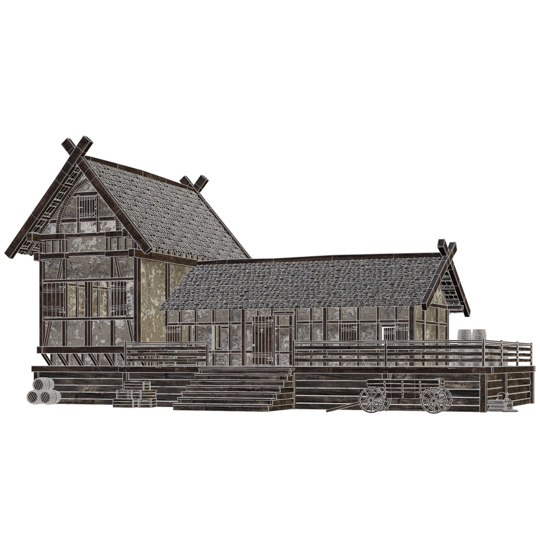 Old Medieval Building 3D Model – Low Poly Game Asset, FBX, PBR Textures - View 8
