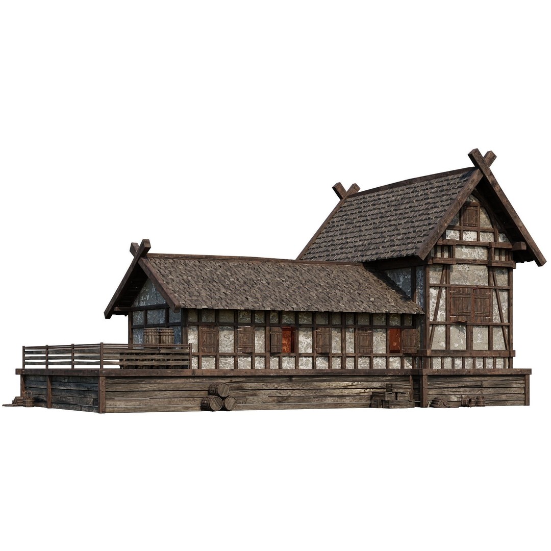 Old Medieval Building 3D Model – Low Poly Game Asset, FBX, PBR Textures - View 9