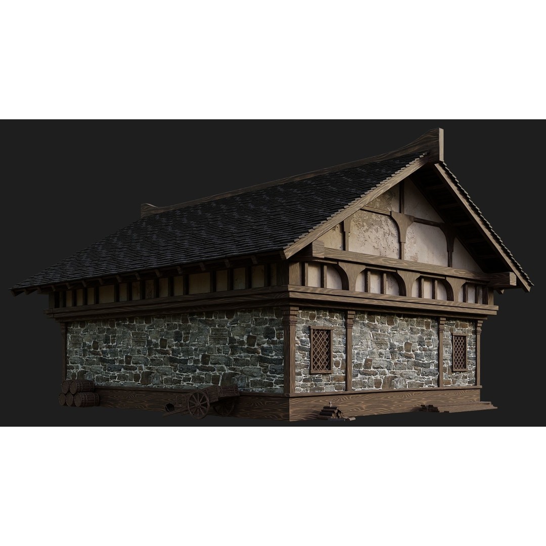 Old Medieval Building 3D Model – Low Poly Game Asset, PBR Textures, FBX - View 10