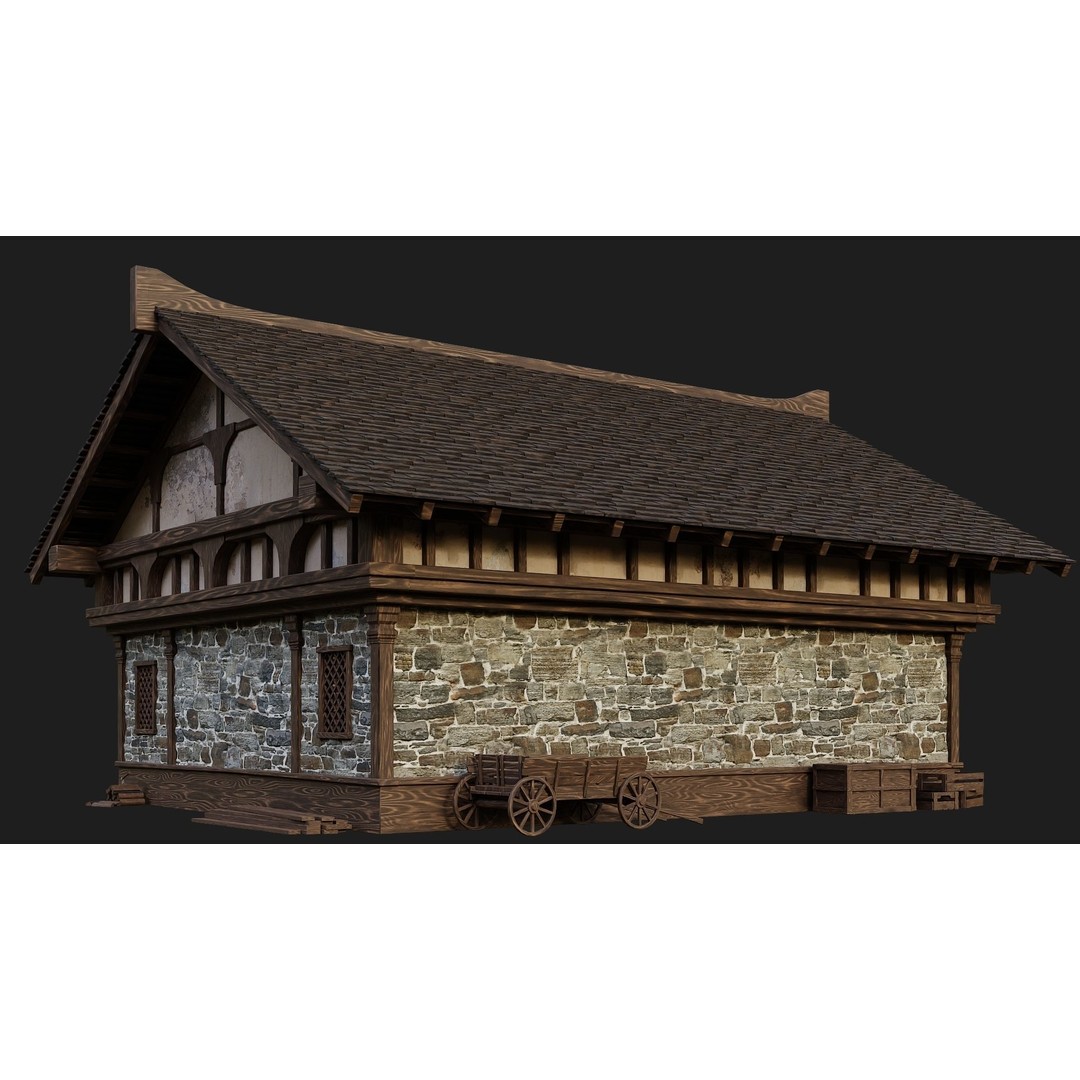 Old Medieval Building 3D Model – Low Poly Game Asset, PBR Textures, FBX - View 11