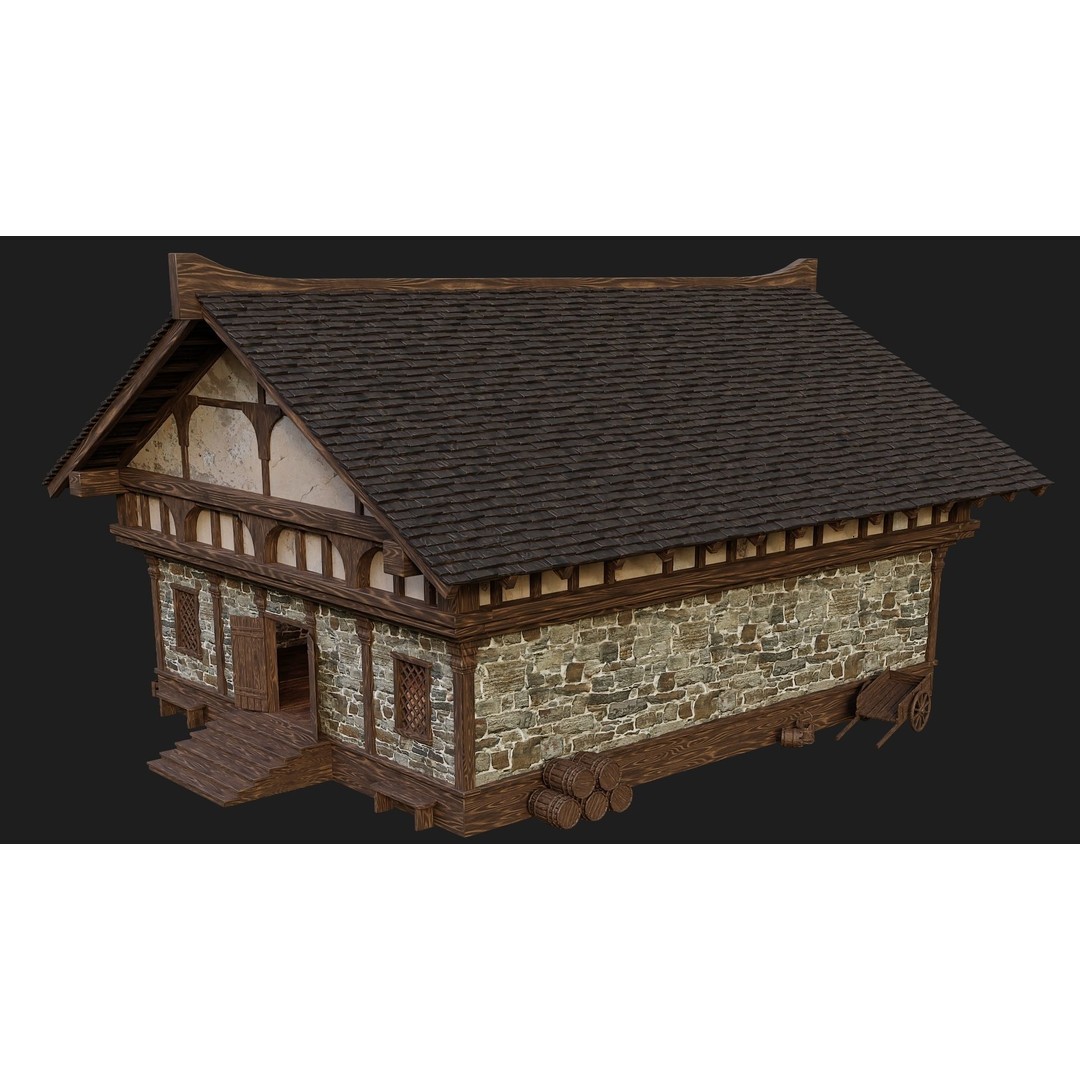 Old Medieval Building 3D Model – Low Poly Game Asset, PBR Textures, FBX - View 13