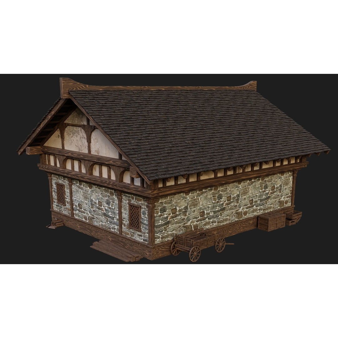 Old Medieval Building 3D Model – Low Poly Game Asset, PBR Textures, FBX - View 9