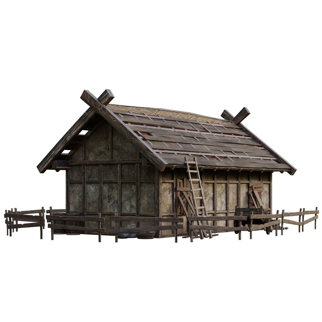 Old Medieval Building House 3D Model – Low Poly Game Ready, FBX, OBJ - View 10