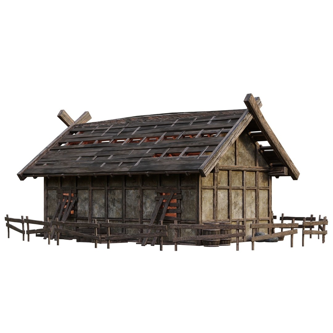 Old Medieval Building House 3D Model – Low Poly Game Ready, FBX, OBJ - View 11