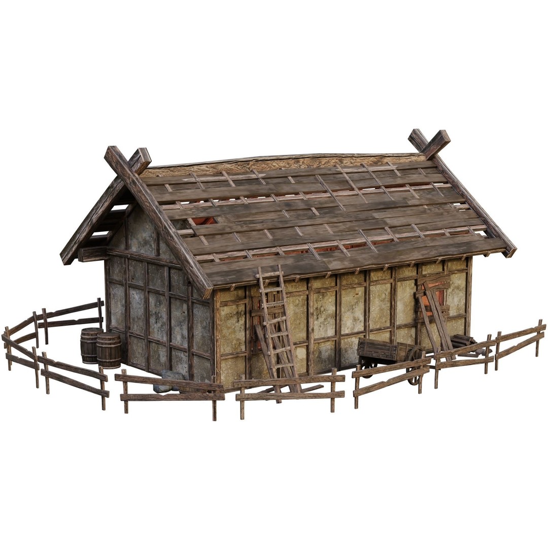 Old Medieval Building House 3D Model – Low Poly Game Ready, FBX, OBJ - View 13