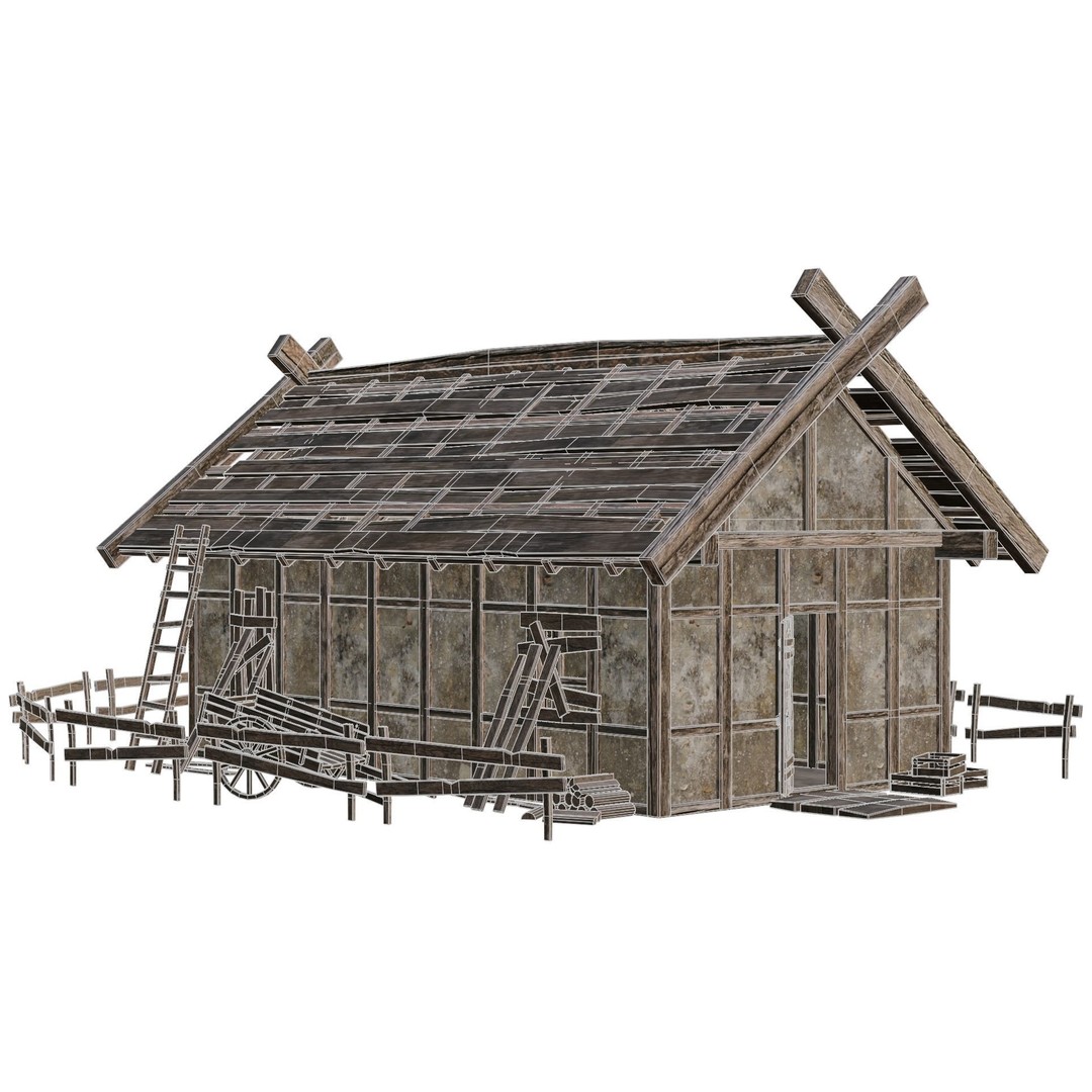 Old Medieval Building House 3D Model – Low Poly Game Ready, FBX, OBJ - View 7