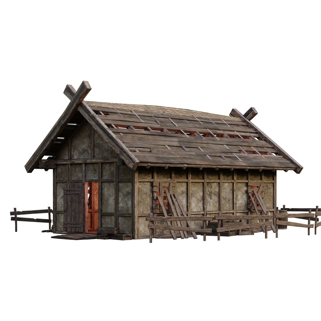 Old Medieval Building House 3D Model – Low Poly Game Ready, FBX, OBJ - View 9