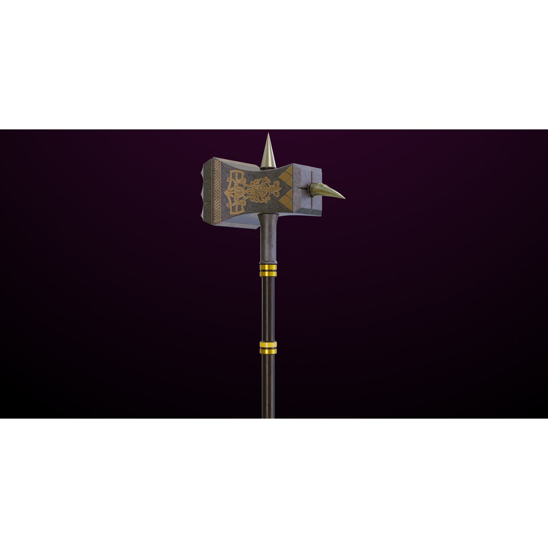 Battle Hammer 3D Model – Low Poly PBR Game Asset, FBX, Unity & UE4 - View 12