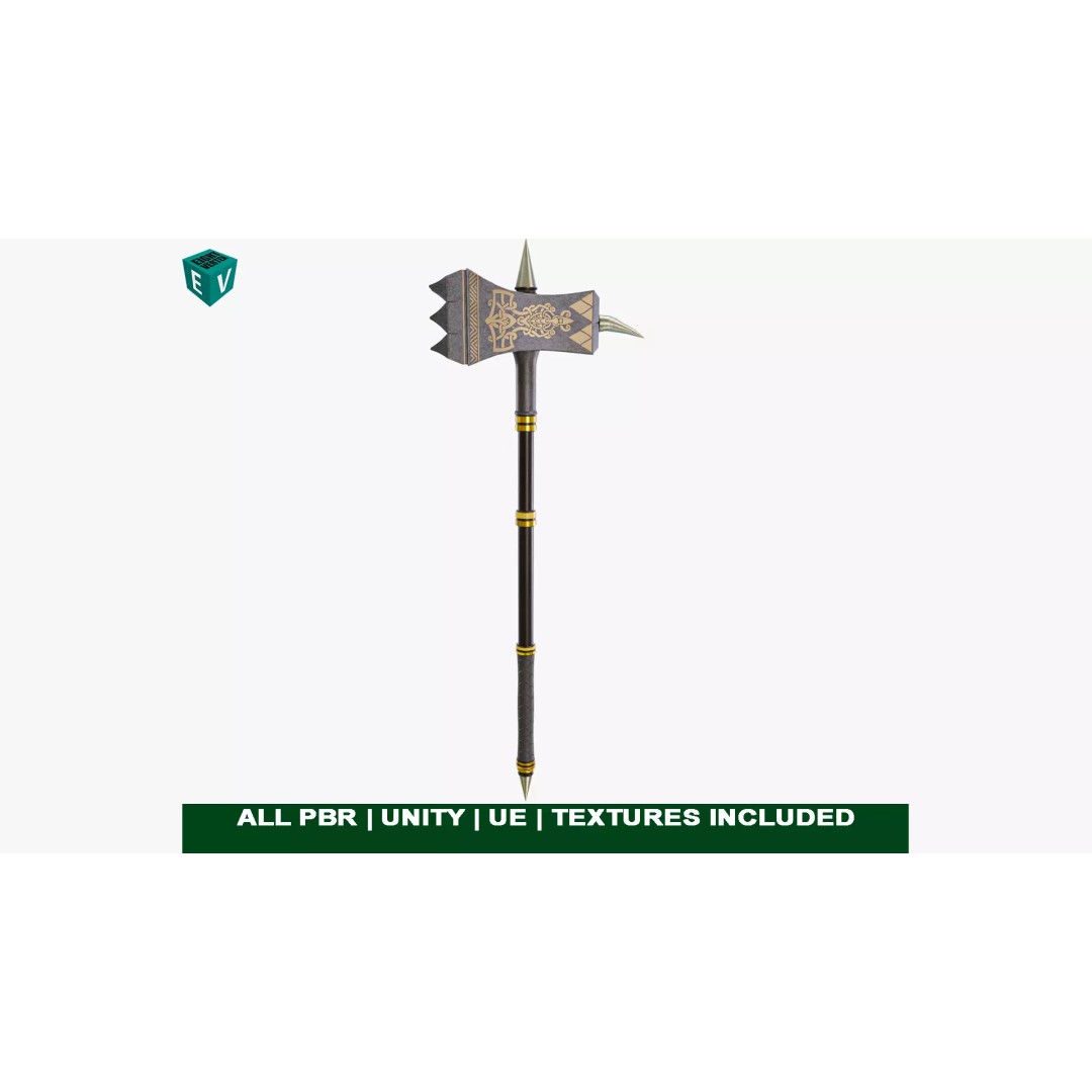 Battle Hammer 3D Model – Low Poly PBR Game Asset, FBX, Unity & UE4 - View 2