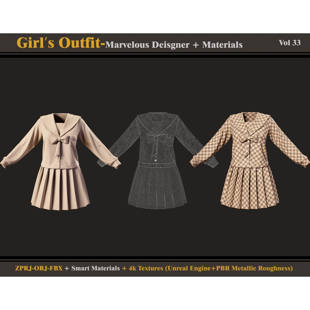 Girls Outfit 3D Model – Fashionable Costume with PBR Textures, FBX & OBJ