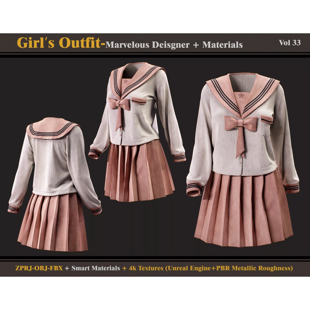 Girls Outfit 3D Model – Fashionable Costume with PBR Textures, FBX & OBJ - View 2