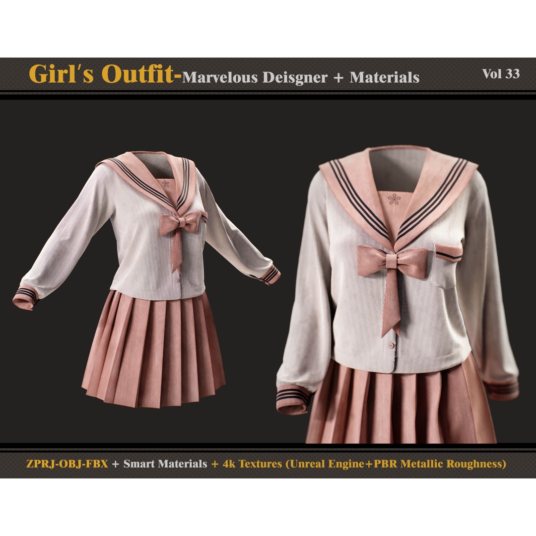Girls Outfit 3D Model – Fashionable Costume with PBR Textures, FBX & OBJ - View 4